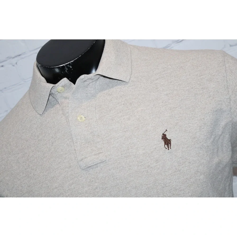 Polo Ralph Lauren Polo Shirt Mens Large Tan Golf Pique Cotton Pony Logo